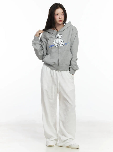 Teddy Bear Graphic Two-Way Zip-Up Hoodie IF525