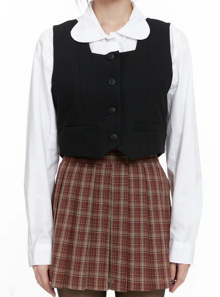 Square Neck Button Crop Vest CG519