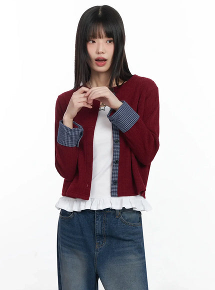 checkered-accent-fleece-cardigan-f517