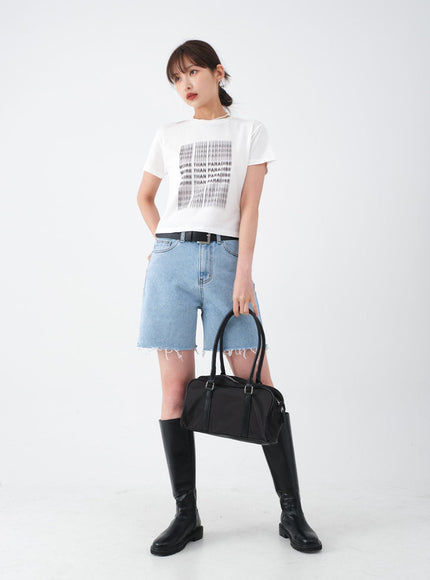 Raw Hem Long Denim Shorts CA29