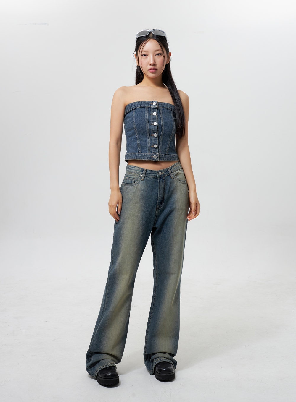 denim-button-tube-top-cy323