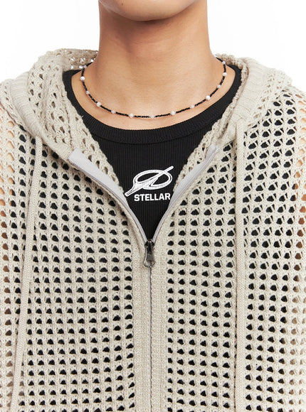 mens-beaded-charm-necklace-iy508 / Black