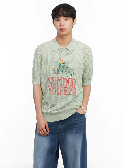 mens-graphic-short-sleeve-sweater-iu519 / Light green