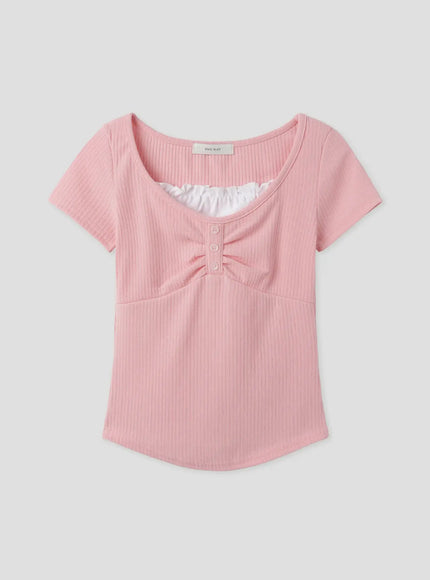 layered-lace-slim-fit-tee-iu526 / Pink