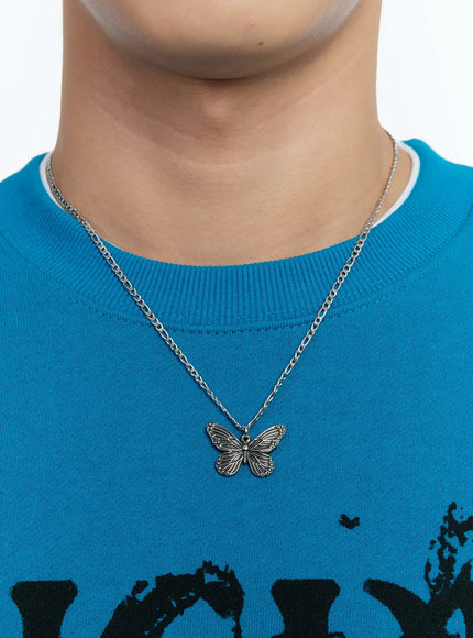 mens-steel-butterfly-necklace-ig515 / Silver