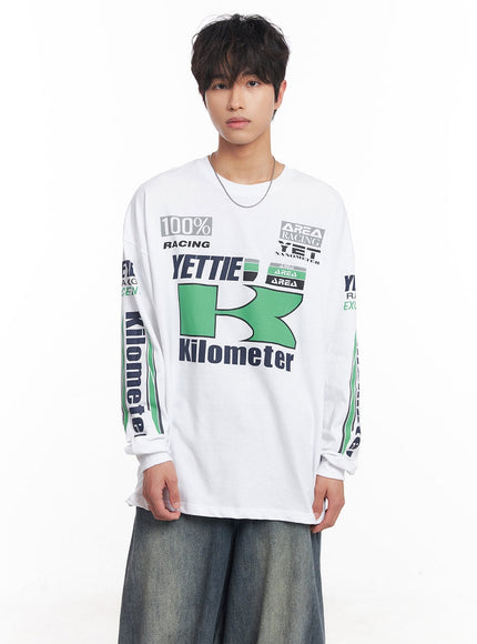 mens-racer-graphic-long-sleeve-top-iy508 / White