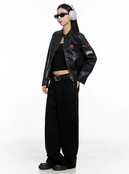 Graphic Crop Leather Jacket CC1109