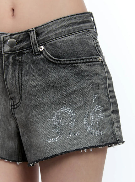Washed Cubic Accent Denim Shorts CG501