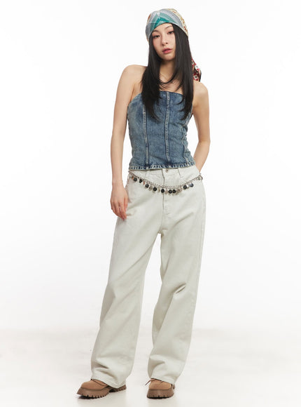 Urban Denim Stitched Tube Top CA503