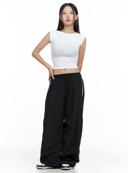 striped-wide-leg-nylon-track-pants-cl509