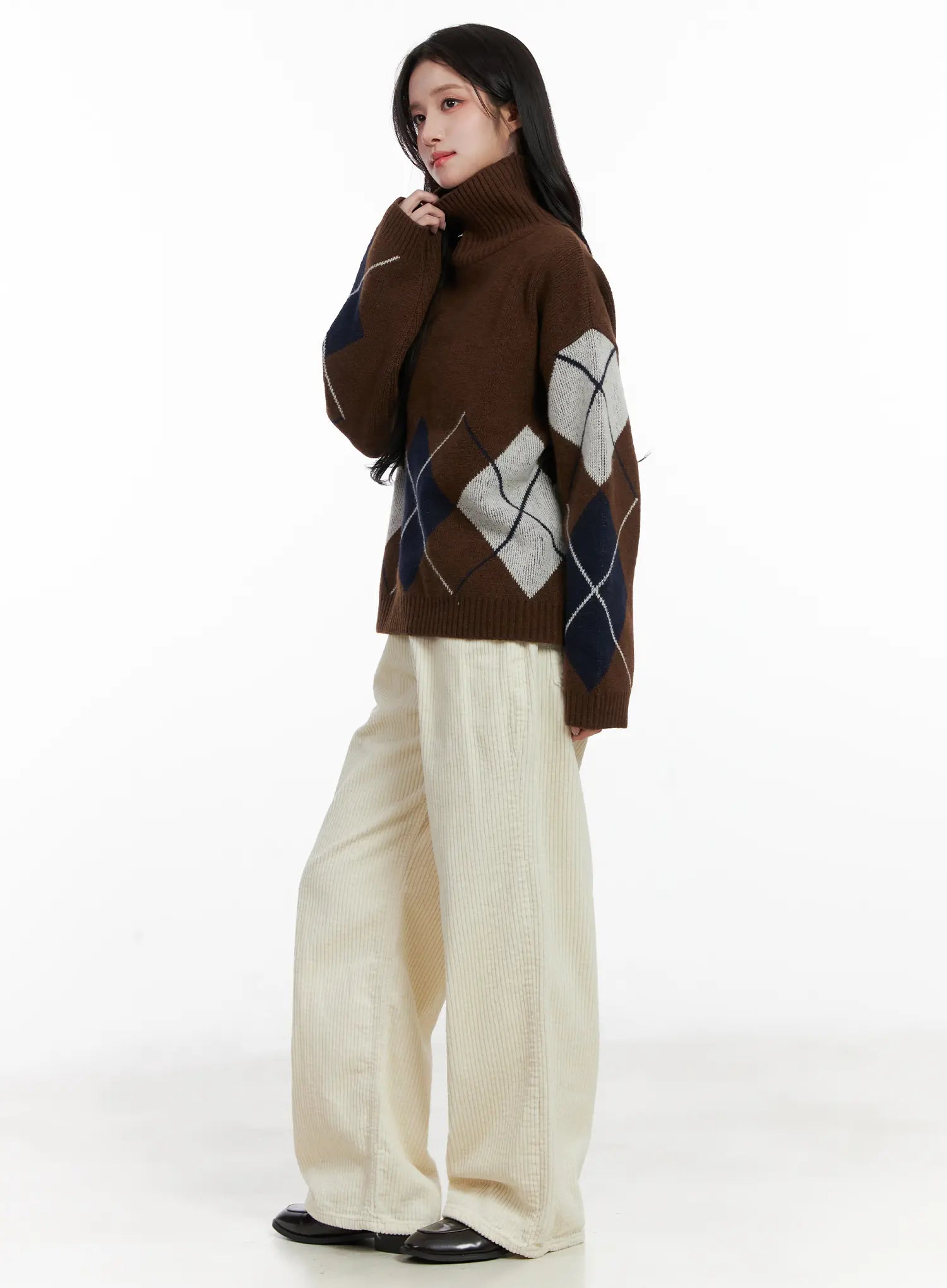 Argyle Turtleneck Knit Sweater CN526