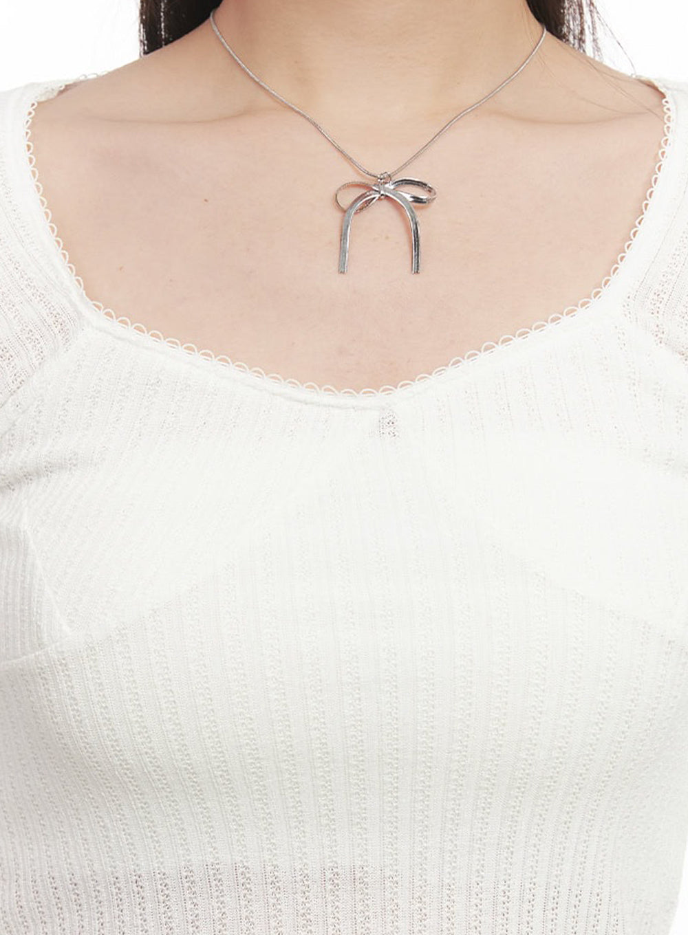 Ribbon Lace-Trim Long-Sleeve Top IM524