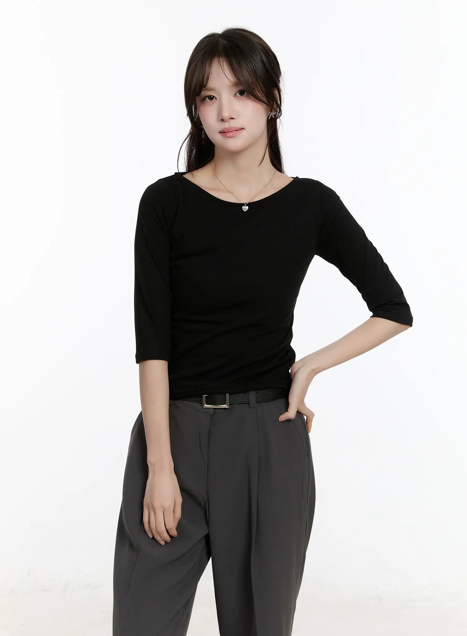 basic-u-neck-3-4-sleeve-tee-cm505 / Black