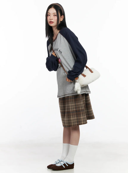 Plaid Button Detail Flare Midi Skirt CJ520