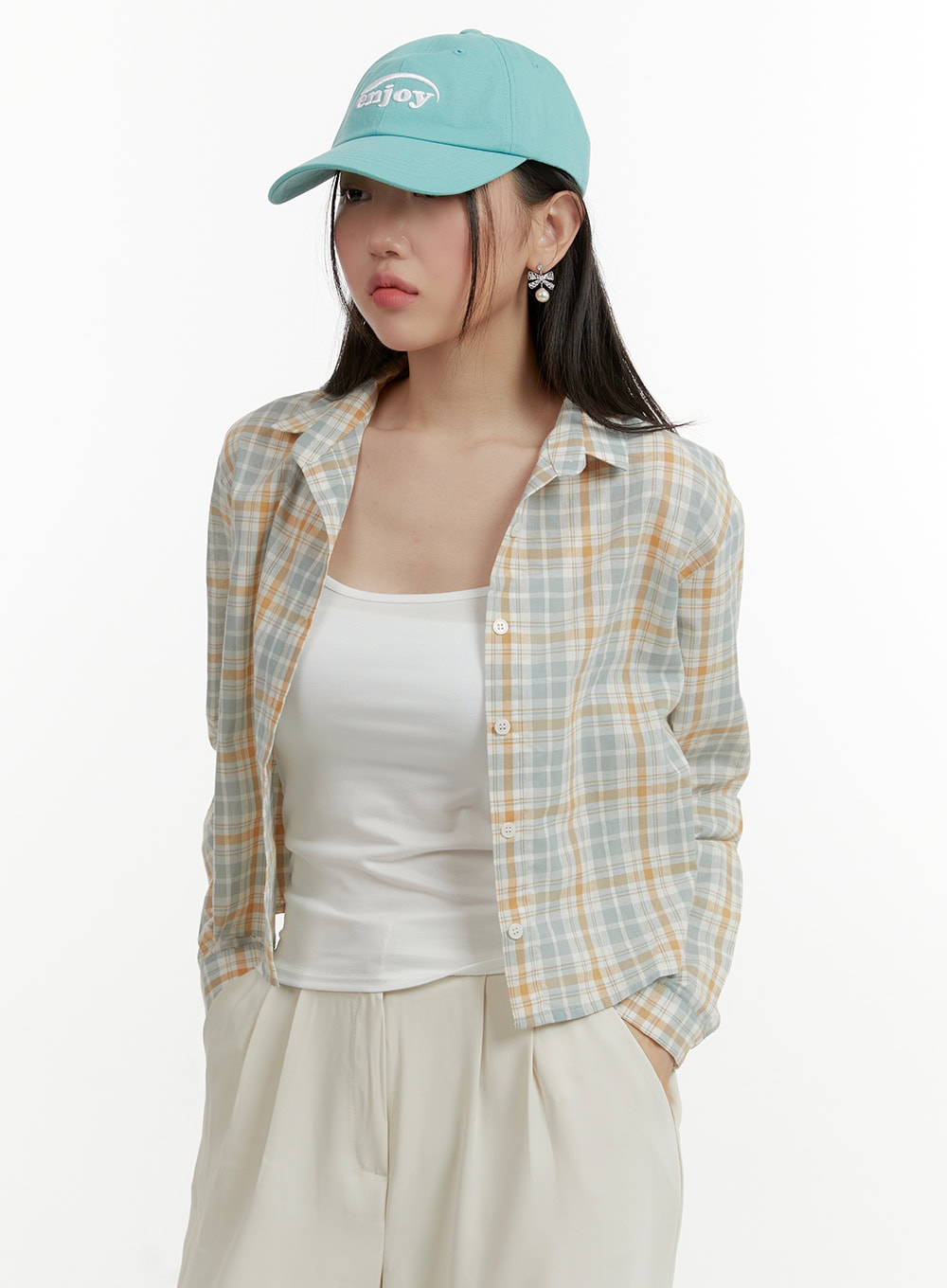 collar-plaid-cropped-blouse-oy413