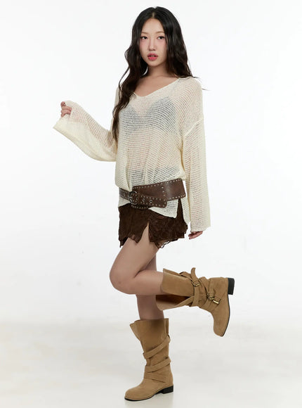 Mesh V-Neck Long-Sleeve Top CL531