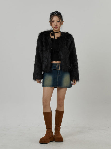 Faux Fur Hook Cropped Jacket CD21
