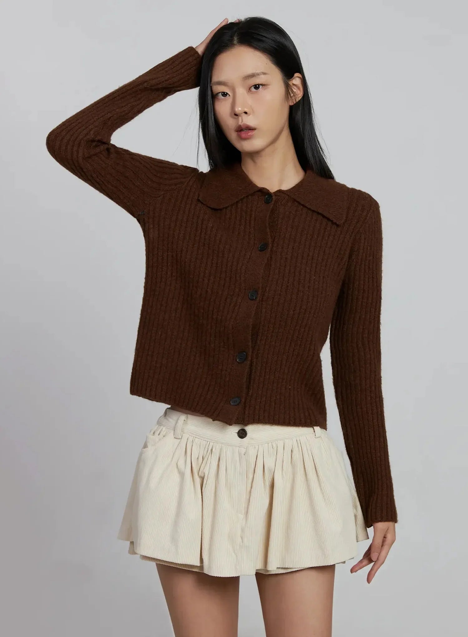 Ribbed Knit Button-Up Cardigan IM520