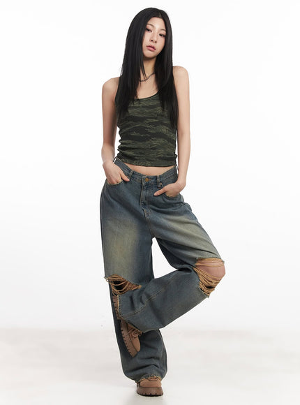 Rachael Distressed Wide-Leg Jeans CA514