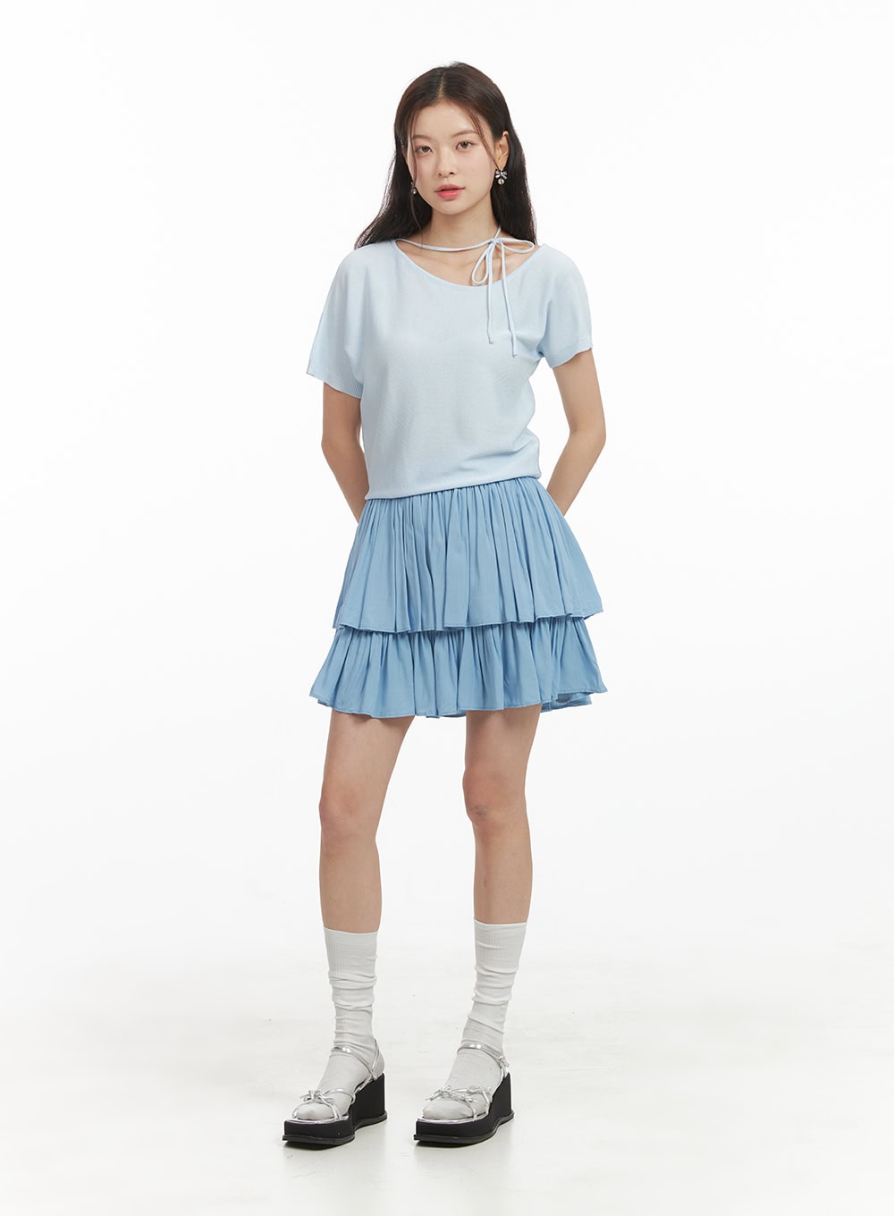 solid-ruched-ruffle-hem-mini-skirt-oy421