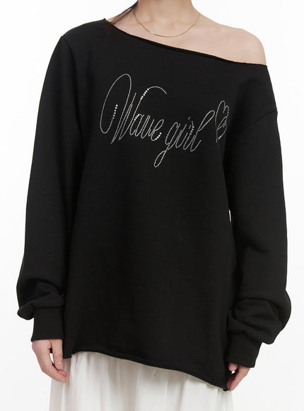 Chic One-Shoulder Studded Sweatshirt CJ523