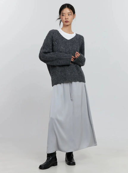 Elegant Satin Maxi Skirt IS516