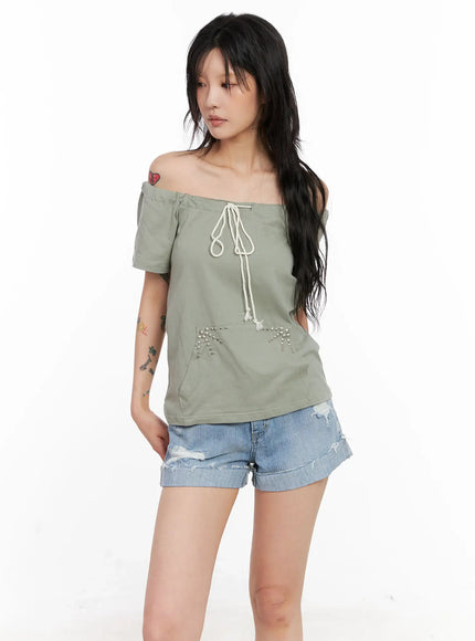 Off-Shoulder Drawstring Top CL528