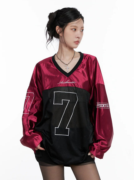 v-neck-graphic-jersey-top-cs512 / Dark red