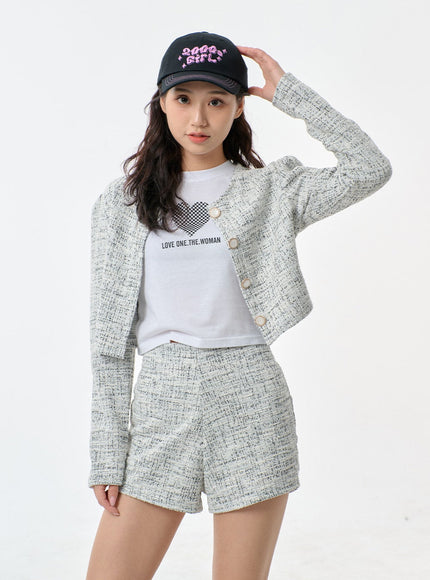 Ensemble cardigan court et short en tweed BF301
