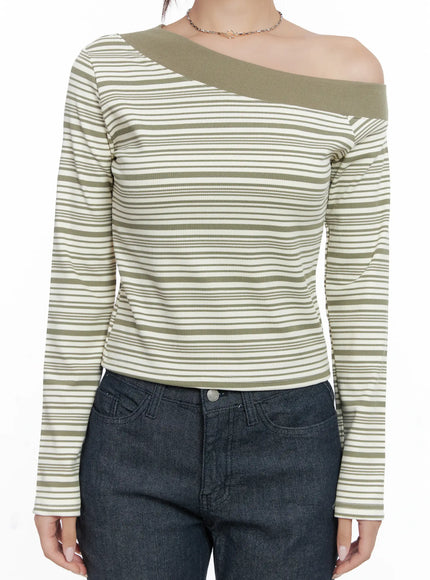 Stripe Off-Shoulder Long Sleeve Top CS502