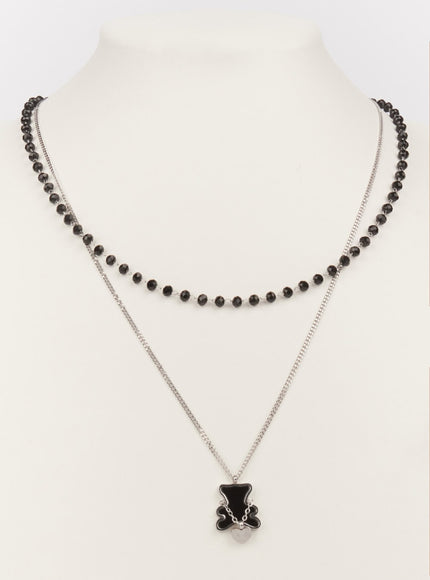 flat-bear-double-layer-necklace-black-im531
