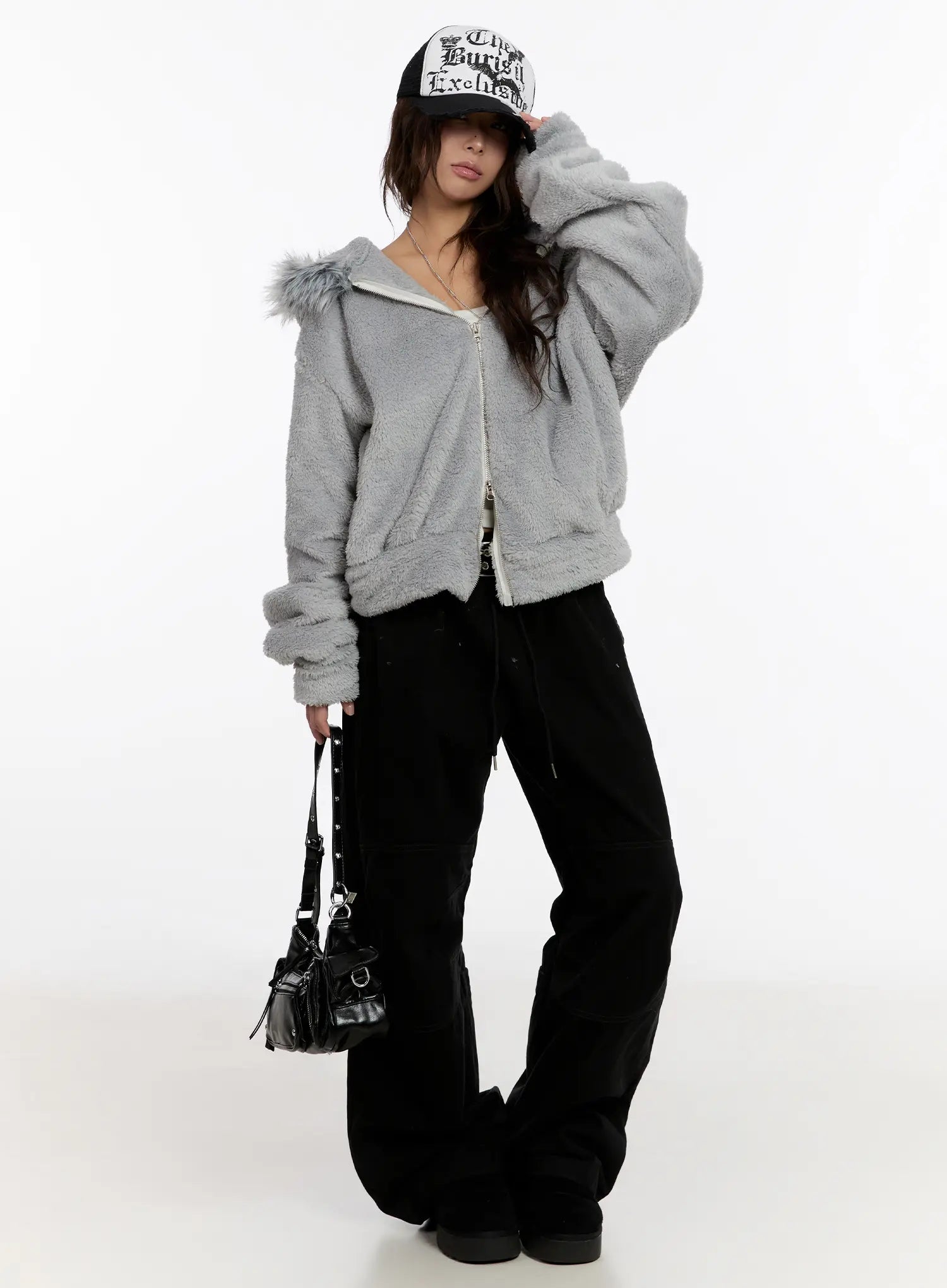 Faux Fur Fleece Zip-Up Hoodie CN527