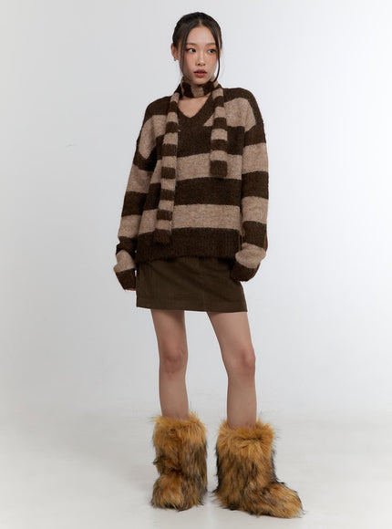 comfy-striped-v-neck-sweater-with-muffler-cn401