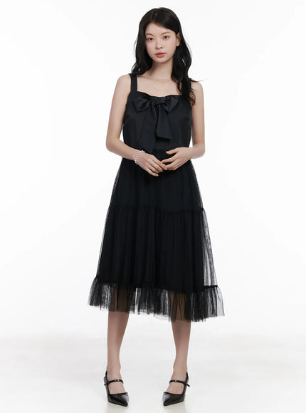 Bow Tiered Tulle Midi Dress CA509