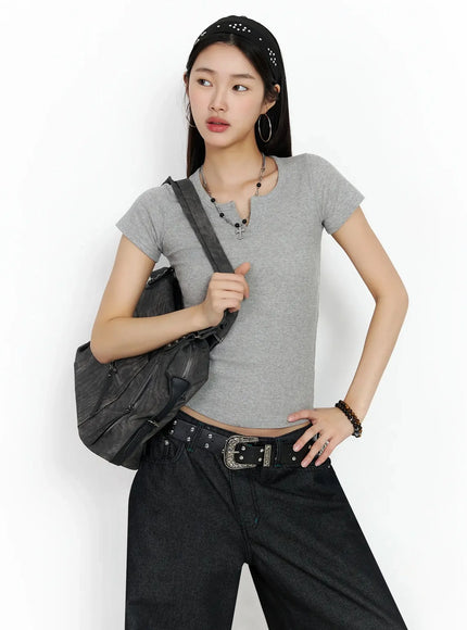 Vintage Leather Accent Shoulder Bag IM530