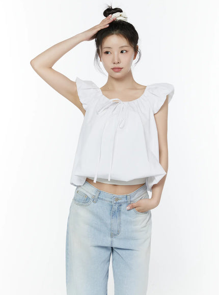 puff-sleeve-tie-front-blouse-iy511