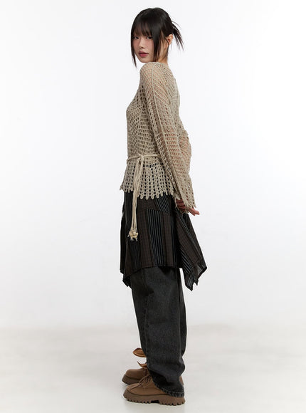Mesh Knit Sweater with Belt and Tank Top CA508