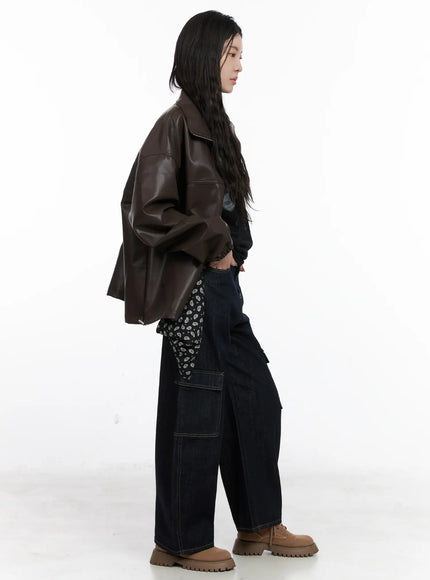 Loose Fit Balloon Faux Leather Jacket CN512