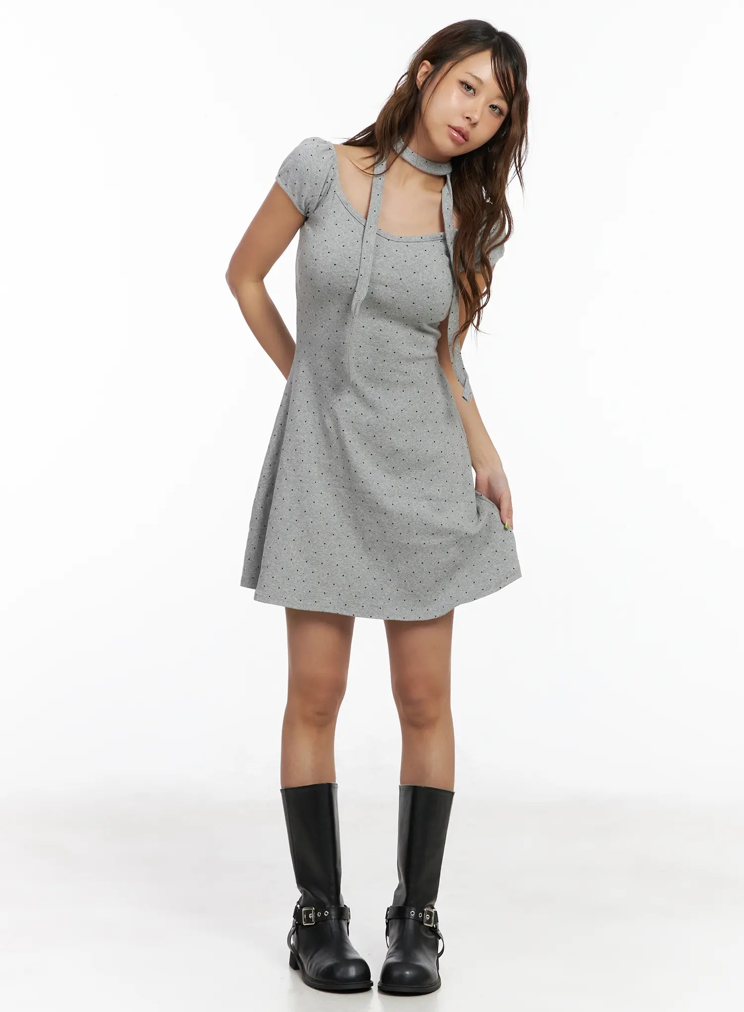 polka-dot-mini-dress-cm525 / Gray