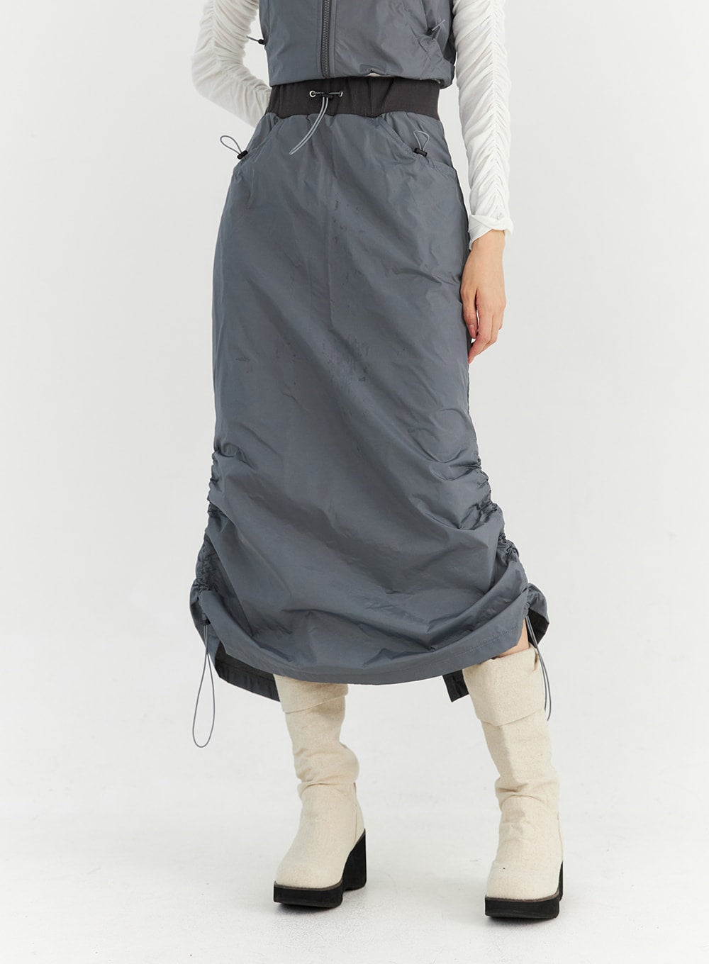 nylon-shirring-midi-skirt-cn307