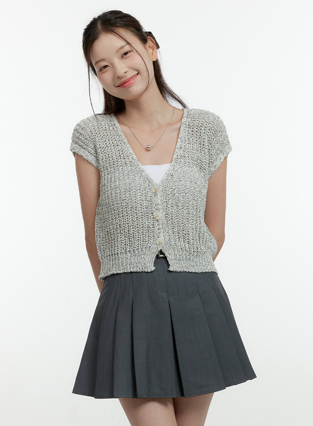 knitted-v-neck-short-sleeve-cardigan-ol430