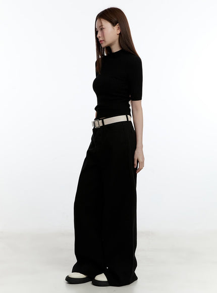Solid Cotton Wide-Leg Trousers CM521
