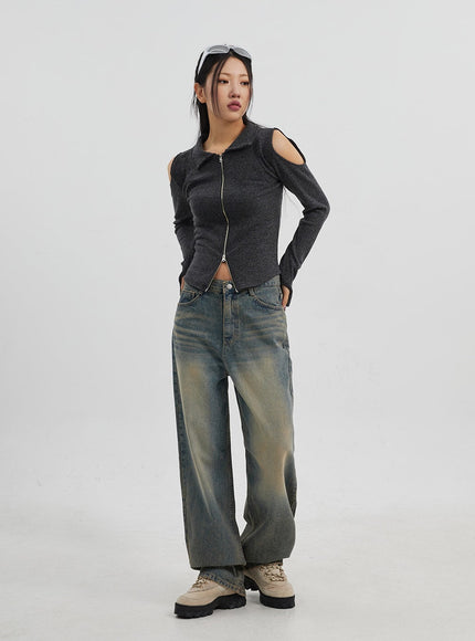 Vintage Wash Wide Leg Jeans CJ319