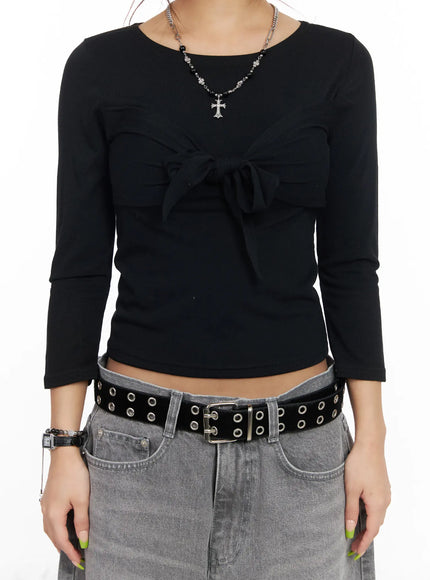 u-neck-ribbon-tie-3-4-sleeve-top-cf511