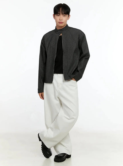 Men's Striped Denim Band-Collar Jacket IN525