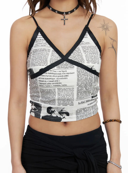 Vintage Print V-Neck Sleeveless Top CM525