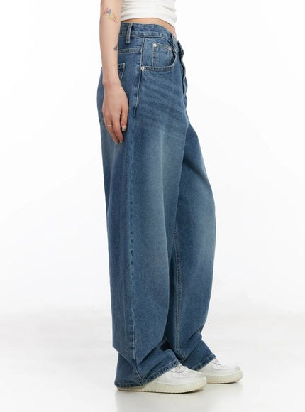Jieu Vintage-Washed Wide Leg Jeans CM516