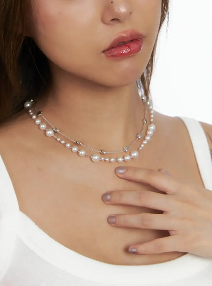 Faux-Pearl Charm Layered Necklace IN510