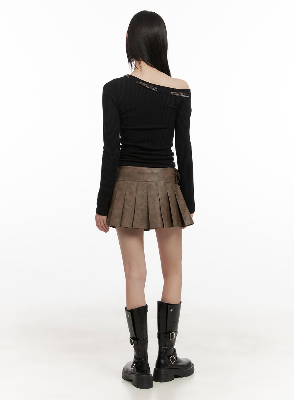 pleated-faux-leather-lace-up-mini-skirt-cd426