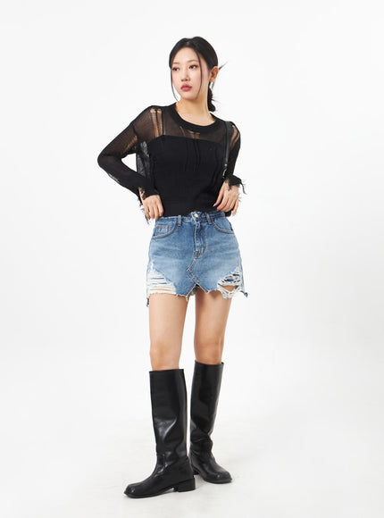 Crewneck Ripped Sweater CA307